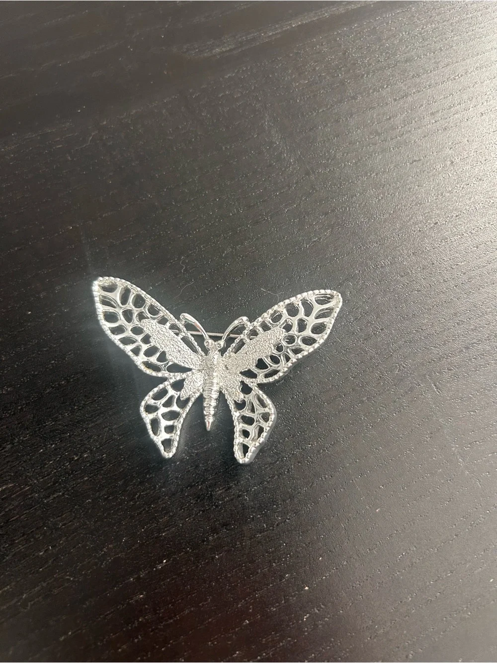Silver Tone Butterfly Brooch Pin Openwork Filigree Statement Jewelry Vintage!
